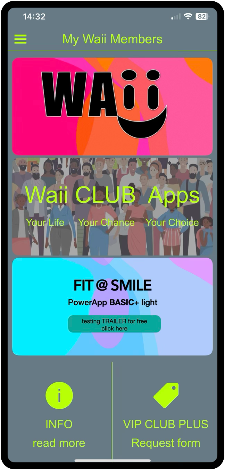 My Waii Members app Mainsite