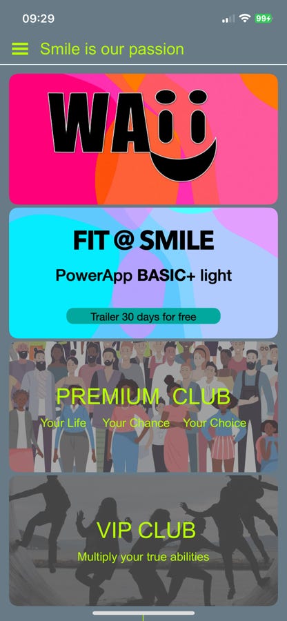My Waii Members app Mainsite